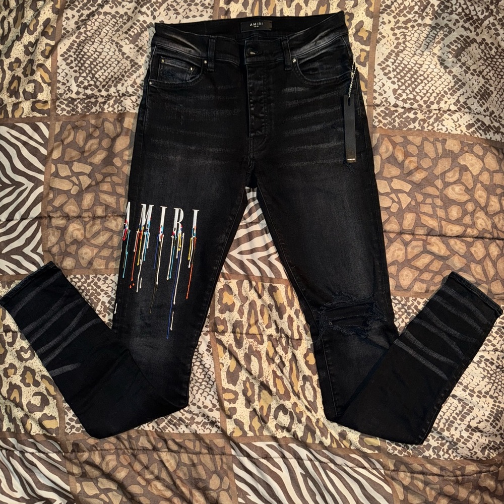 Black amiri “paint drip” Skinny Jeans
